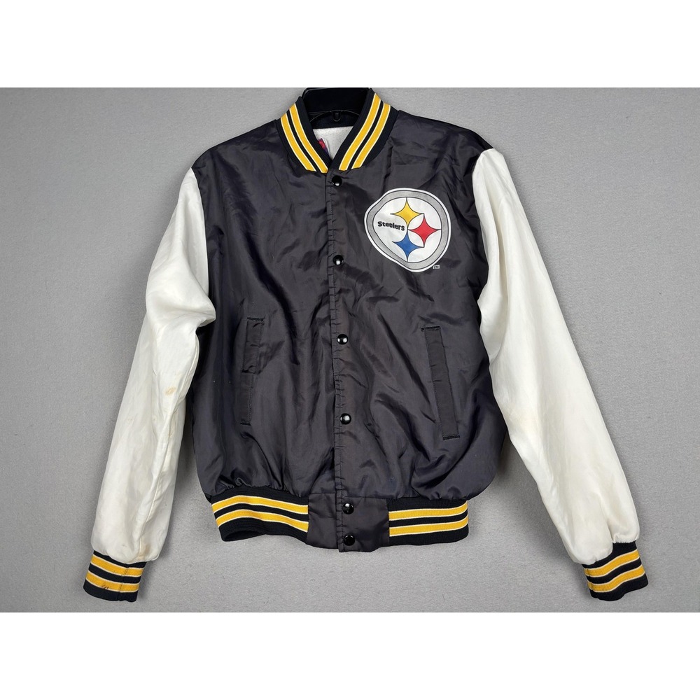 Vintage Pittsburgh Steelers Jacket Boys 18 Black NFL Football Chalk Line 90s